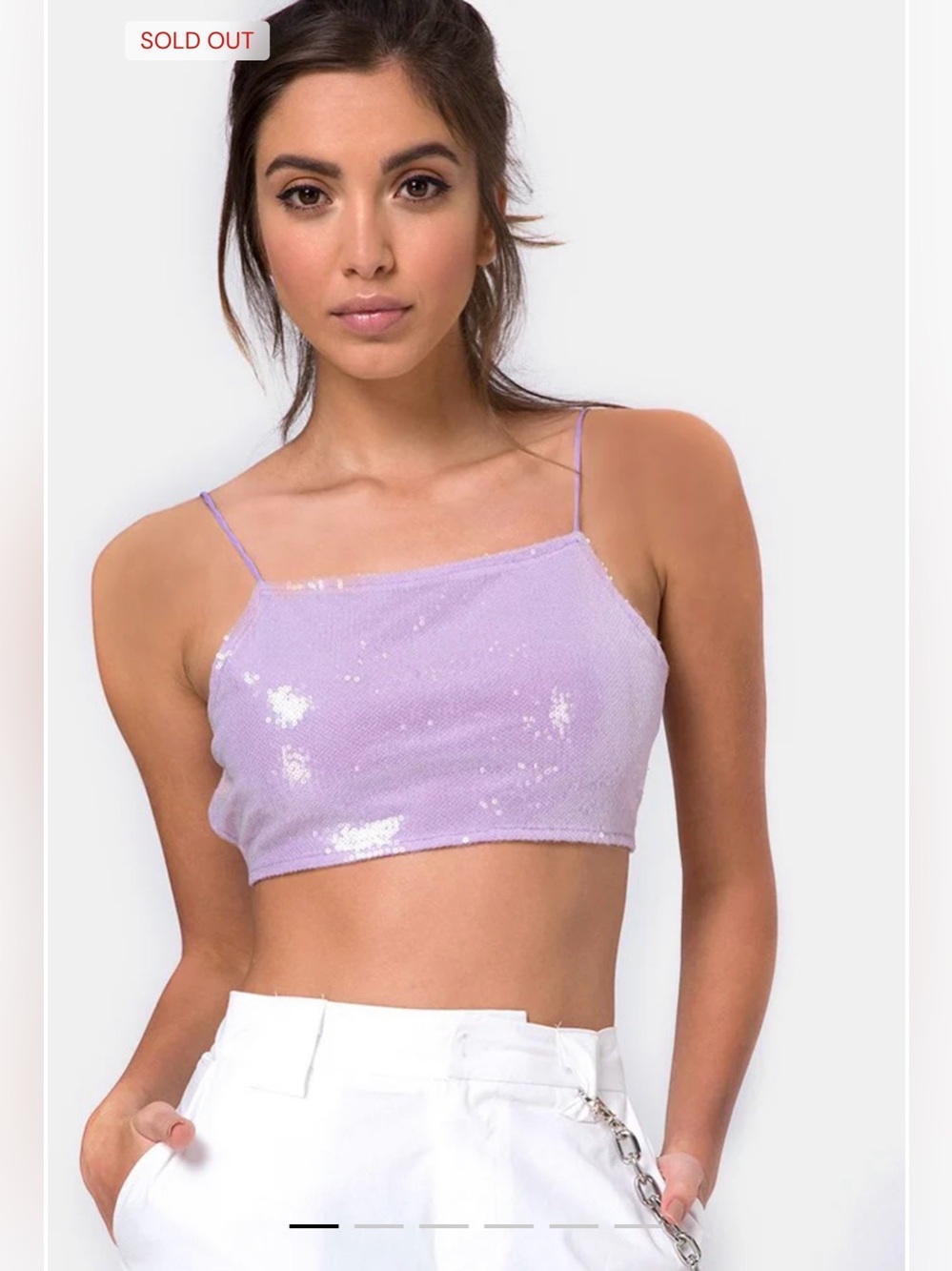 Motel Rocks Sasha Crop Top In Matte Mini Sequin Lilac Bundled 2 Bikini Bottoms